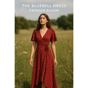 Christy Dawn Bluebell Wrap Dress – Crimson Bloom New With Tags (Size S)